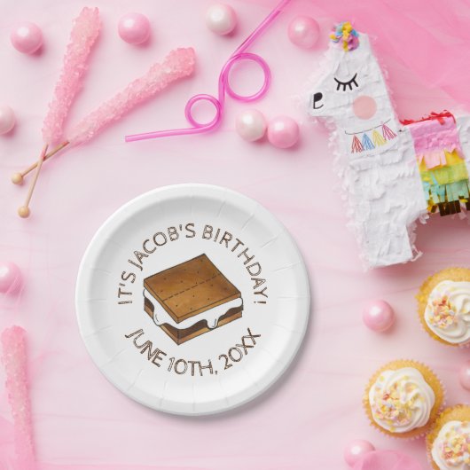 キャンプファイアS'mores Marshmallow Smores誕生日パーティー ペーパープレート (パーティー)
