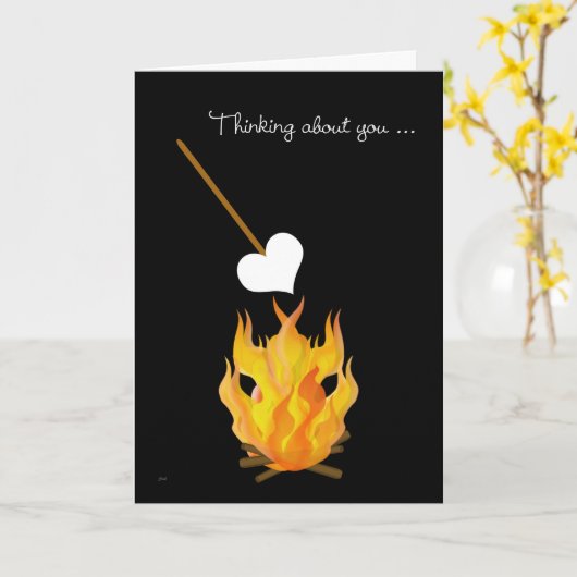 キャンプファイヤーとのあなたについて考えているキャンプの子供 カード (黄色い花)