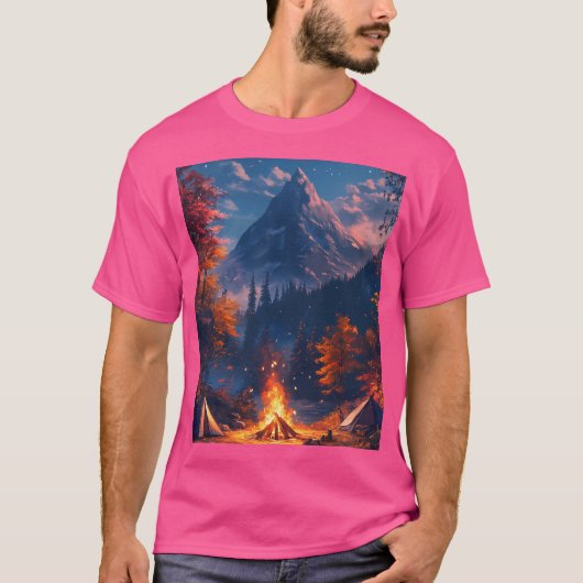 キャンプファイヤーと山々 Tシャツ (正面)