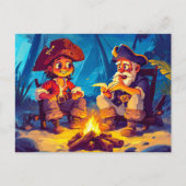 キャンプファイヤーによる海賊と古い船員の物語の共有 ポストカード (正面)