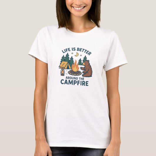 キャンプファイヤーのある生活は最高 Tシャツ (正面)