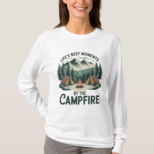 キャンプファイヤーのひととき ヴィンテージ マウンテンシーン レディース Tシャツ (正面)