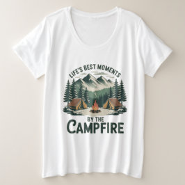 キャンプファイヤーのひととき ヴィンテージ マウンテンシーン | 女性用 プラスサイズTシャツ