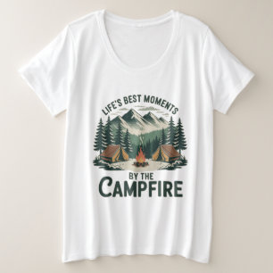 キャンプファイヤーのひととき ヴィンテージ マウンテンシーン 女性用 プラスサイズTシャツ