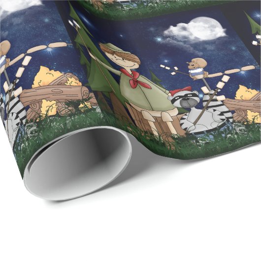 キャンプファイヤーのボーイスカウトマンガの森林動物 ラッピングペーパー (ロールコーナー)