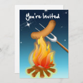 キャンプファイヤーの招待されました上のホットドッグ 招待状 (正面/裏面)