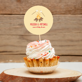 キャンプファイヤーの赤ちゃんシャワーのカップケーキトッパー ラウンドシール