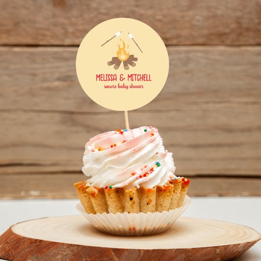 キャンプファイヤーの赤ちゃんシャワーのカップケーキトッパー ラウンドシール