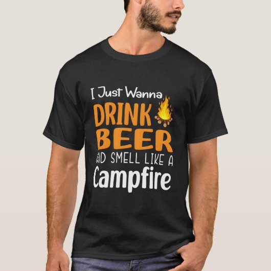 キャンプファイヤーの香りを身に纏ってビールを飲みたい Tシャツ (正面)