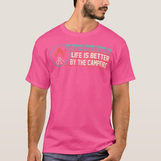 キャンプファイヤーキャンピングおもしろい山 Tシャツ (正面)