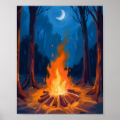 キャンプファイヤームーン | 自然 水彩画 ポスター (正面)