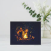 キャンプファイヤー小妖精や小人ガールでキャンプ中 ポストカード (スタンド正面)