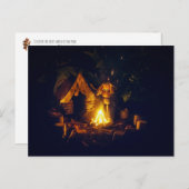 キャンプファイヤー小妖精や小人ガールでキャンプ中 ポストカード (正面/裏面)