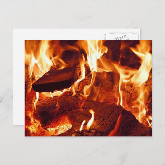 キャンプファイヤー燃え上がる、木の燃え上がる、炎、クローズアップ ポストカード (正面/裏面)
