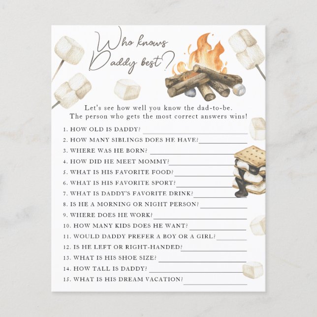 キャンプファイヤー赤ちゃんシャワー – ゲーム誰がパパを知っ最高のている (正面)