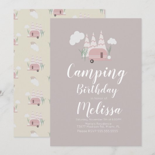 キャンプファイヤー キャンピング アウトドア バースデー ボホ インビテーション (正面/裏面)