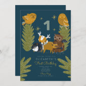 キャンプフォレストアニマル1歳の誕生日 招待状 (正面/裏面)