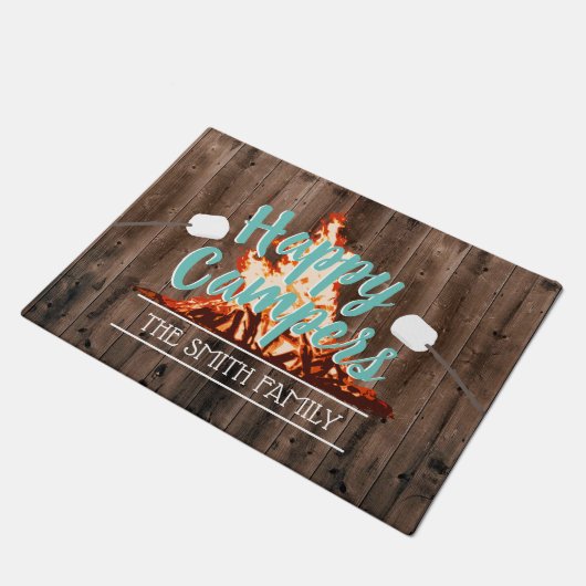 キャンプボネ素朴ファイアハッピーキャンパーズファミリー名 ドアマット (アングル)