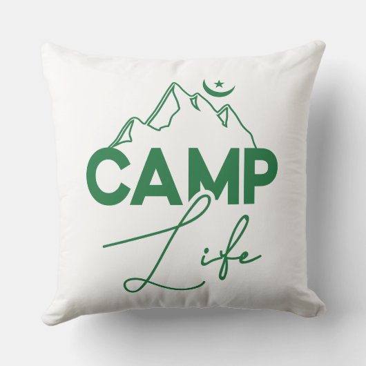 キャンプライフグリーンタイポグラフィおもしろいTシャツ クッション (裏面)
