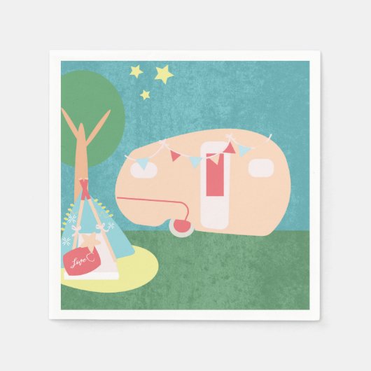 キャンプレトロパーティースターズナイト誕生日 スタンダードカクテルナプキン (正面)