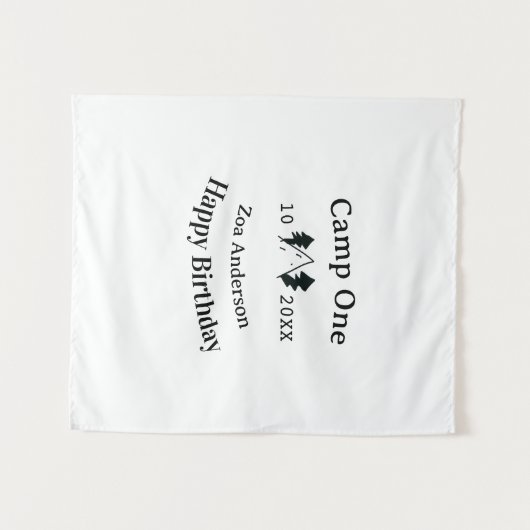 キャンプワンお誕生日おめでとう名前日キャンピングアドベンチャー タペストリー (正面(横))