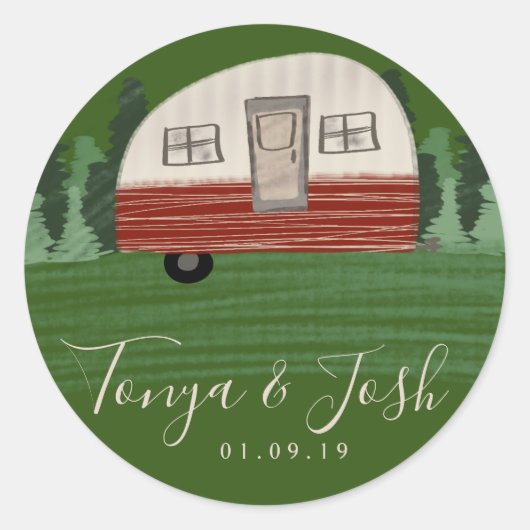 キャンプヴィンテージキャンパーブライダルシャワーゲタウェイ ラウンドシール (正面)