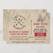 キャンプ名はがき誕生日パーティーの招待 招待状 (正面/裏面)