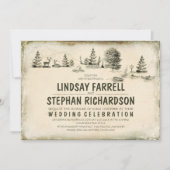 キャンプ場のイラストレーションのキャンプの結婚式招待状 招待状 (正面)