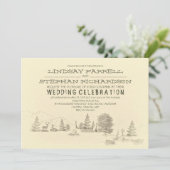 キャンプ場のイラストレーションのキャンプの結婚式招待状 招待状 (スタンド正面)