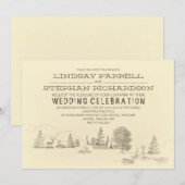 キャンプ場のイラストレーションのキャンプの結婚式招待状 招待状 (正面/裏面)