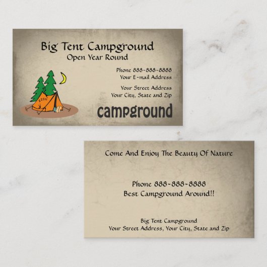 キャンプ場のテント屋外装置ビジネス 名刺 (正面/裏面)
