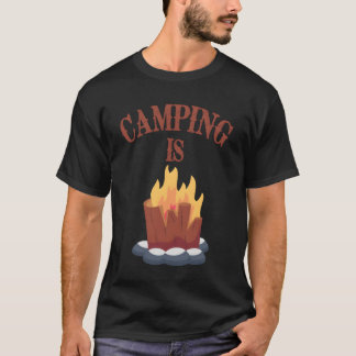 キャンプ場の焚き火少年 Tシャツ