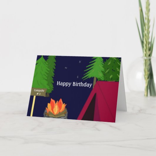キャンプ場キャンプファイヤー誕生日おめでとう カード (正面)