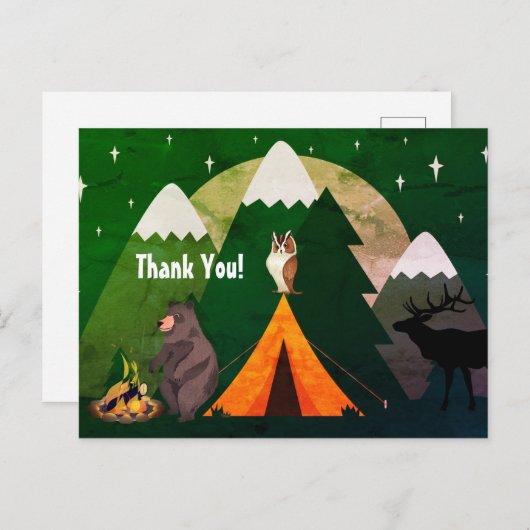 キャンプ場テント、野生動物、山々ありがとう ポストカード (正面/裏面)