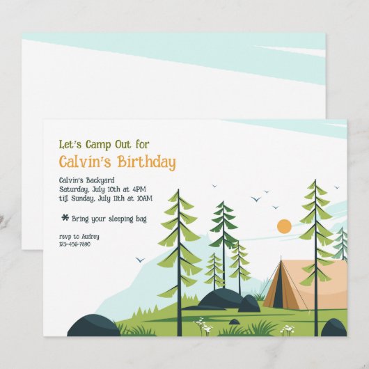 キャンプ場招待状 招待状 (正面/裏面)