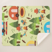 キャンプ場 – キャラバン、キャンプ用椅子、消防車 シェルパブランケット (正面(横))