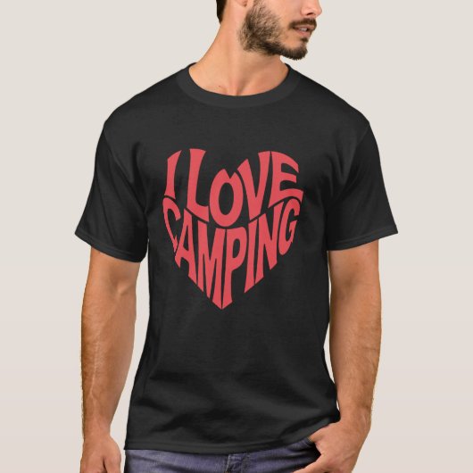 キャンプ好きなハート型レトロデザイン Tシャツ (正面)