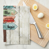 キャンプ引用文方向水の色の看板を許可 キッチンタオル (四つ折り)