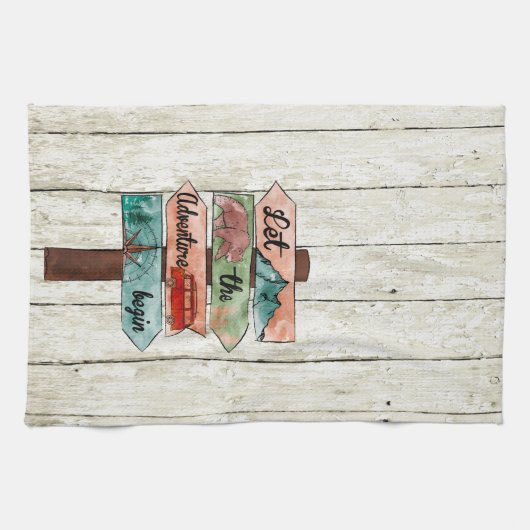 キャンプ引用文方向水の色の看板を許可 キッチンタオル (横)