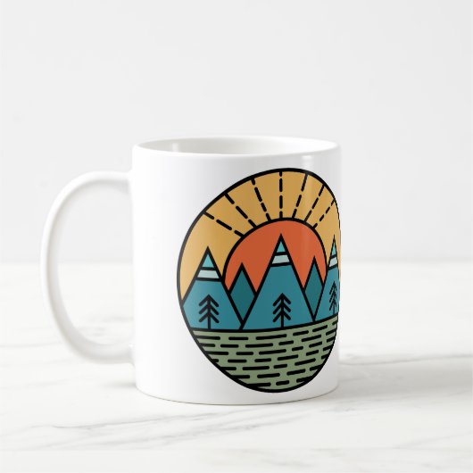 キャンプ焚き火の山々ワンダーラスト、ハイキング コーヒーマグカップ (左)