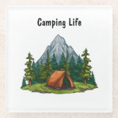 キャンプ生活、木材のバックパッキングにテントと ガラスコースター (正面)