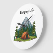 キャンプ生活、木材のバックパッキングにテントと ラージ壁時計 (傾斜)