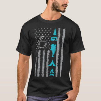 キャンプ用のアメリカ国旗 ヴィンテージUSA アメリカ国旗 コーヒーキャンプ Tシャツ
