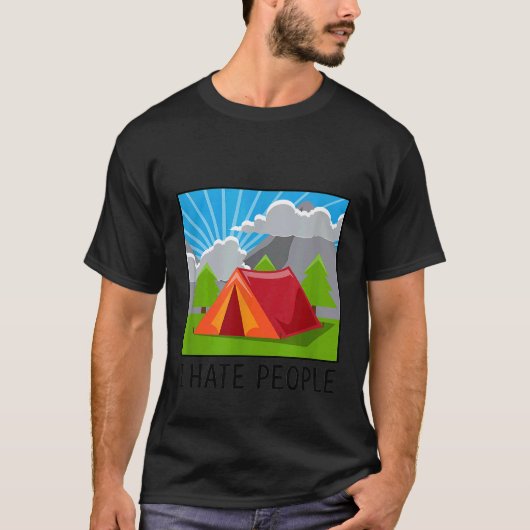 キャンプ私は人ハイキングテントティーおもしろいを嫌い Tシャツ (正面)
