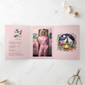 キャンプ花嫁バチェロレッテ週末の写真とQRコード 三つ折り招待状 (内部)