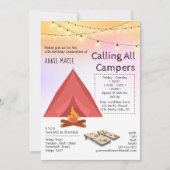 キャンプ誕生日コーンホール招待状 招待状 (正面)