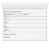 キャンプ誕生日パーティーの子供のための招待状 (内部横(下))