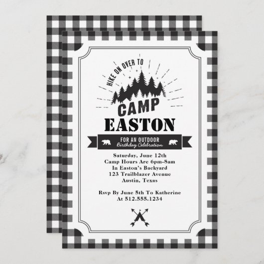 キャンプ誕生日パーティーの招待 招待状 (正面/裏面)