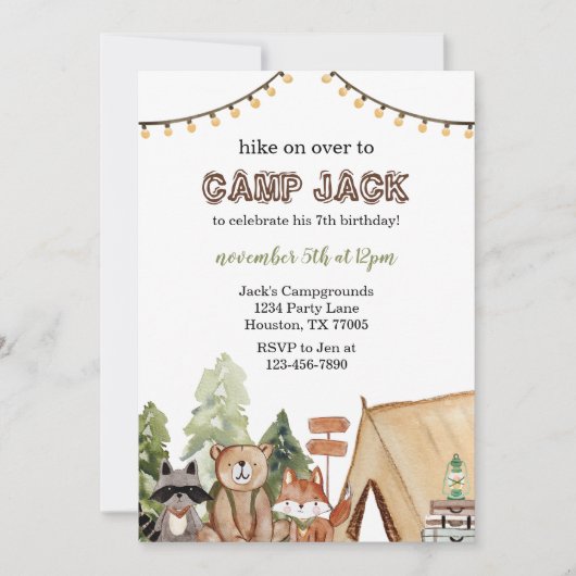 キャンプ誕生日 招待状 (正面)