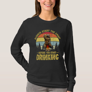 キャンプ飲み会部隊キャンプファイヤーキャンパー ビンテージ太陽 Tシャツ